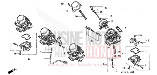 CARBURATEUR (PIECES CONSTITUTIVES) CBR600FN de 1992